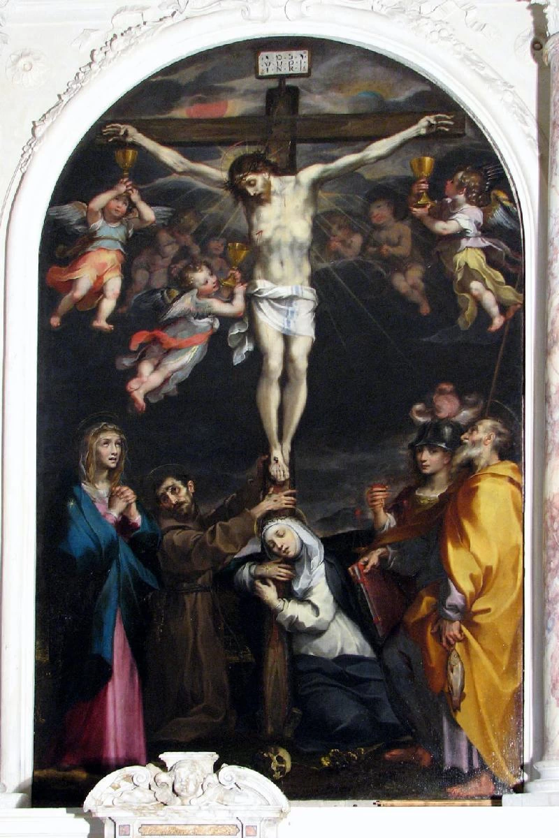 F. fine sec. XVI, Crocifissione con Madonna e Santi